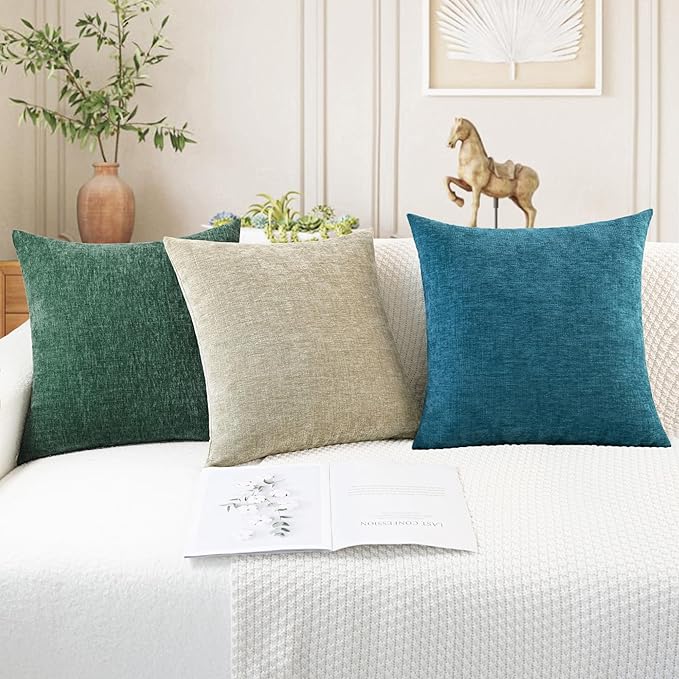 CaliTime Throw Pillow Covers Decorative 18 X 18 Inches Pack of 4 Cozy Chenille Cushion Cases for Couch Sofa Bed Living Room Home Light Taupe