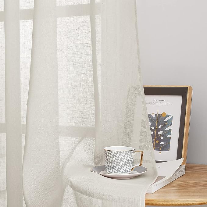 NICETOWN Linen Flax Semi Sheer Curtains 72" Length, Grommet Top Bedroom Window Treatments Privacy with Light Filtering Vertical Drapes for Loft/Bedroom, Natural, W52 x L72, 2 Panels