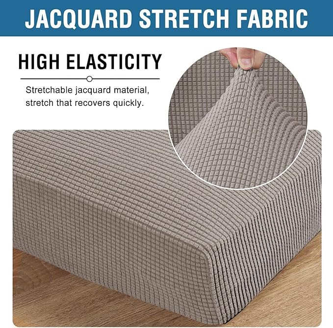 H.VERSAILTEX Super Stretch Individual Seat Cushion Covers Sofa Covers Couch Cushion Covers Slipcover Sets Thick Jacquard Textured Twill Fabric (1 Piece Loveseat Cushion Cover, Taupe)