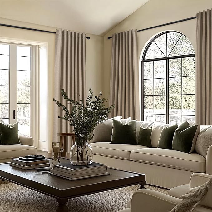 Topfinel Total Blackout Curtains 72 Inches Long 2 Panels for Bedroom Burlap Linen Heavy Insulated Bay Window Curtains Boho Farmhouse Drapes for Bedroom/Cabin/Kitchen Dark Brown Flax(W52 x L72)