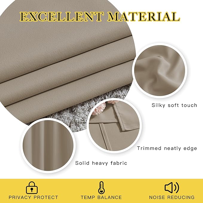 NICETOWN Room Darkening Curtains for Nursery, Grommet Thermal Insulated Light Blocking Window Treatments Sound Reducing for Bedroom, W37 x L72, 2 Panels, Taupe