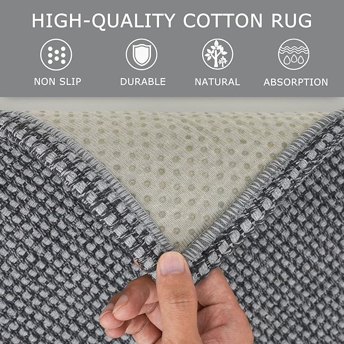 KOZYFLY Runners for Hallways 2x8 ft Washable Kitchen Runner Non Slip Rubber Backed Hall Runners Cotton Entryway Runner Rugs Floor Carpet for Indoor Backdoor Bedroom Kitchen, Grey/Dark Grey
