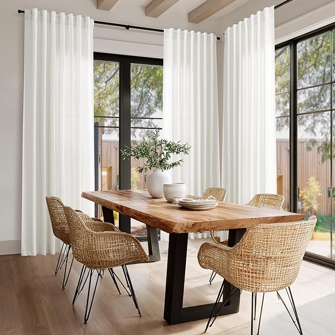 Nanspring Beige White Linen Curtains 96 Inches Long for Living Room Privacy Light Filtering Semi Sheer Curtain Back Tab and Rod Pocket Coastal Decor Drapes for Bedroom Dinner 40 X 96, 2 Panels