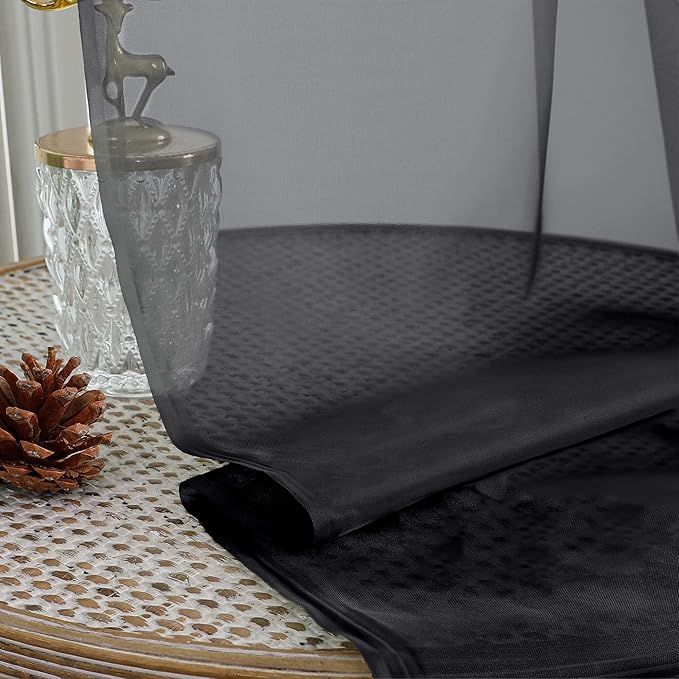 Extra Long Black Sheer Curtains for Bedroom Living Room 108 Inches Long 2 Panels Set, Solid Soft Light Filtering Rod Pocket Sheer Window Curtains, Black, Each 59" Wx108 L Inch
