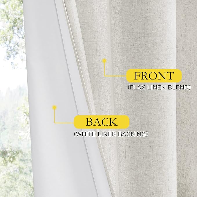 NICETOWN 100% Blackout Linen Texture Cold Blocking Curtains 84 inches Long, Ivory, 2 Pcs, Thermal Insulated Full Blackout 2-Layer Lined Drapes, Energy Efficiency Window Draperies for Boy's Room