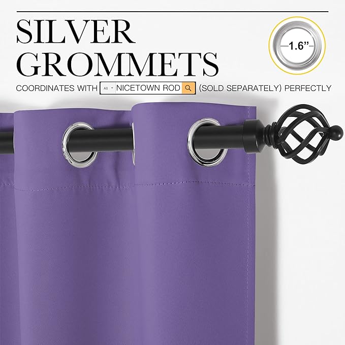 NICETOWN Blackout Curtains & Drapes for Bedroom, Lilac Purple, W34 x L40, Set of 2, Triple Weave Grommet Top Thermal Insulated Light Blocking Panels for Bathroom/Living Room