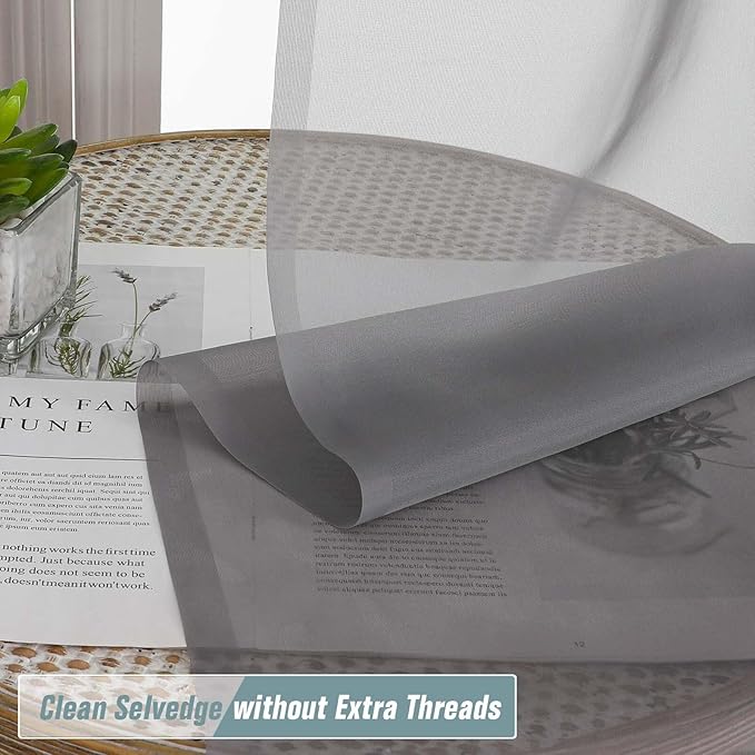 Grey Sheer Curtains for Windows 108 inches Long 2 Panels Set, Soft Airy Lightweight Drapes for Living Room Bedroom, Dual Rod Pocket Sheer Curtains, Charcoal Grey, 2x42Wx108L inches