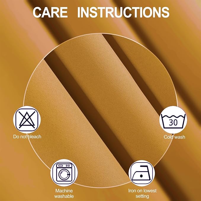 LEMOMO Blackout Curtains 52 x 90 inches Long Mustard Yellow Curtains Set of 2 Panels Thermal Insulated Room Darkening Curtains for Bedroom