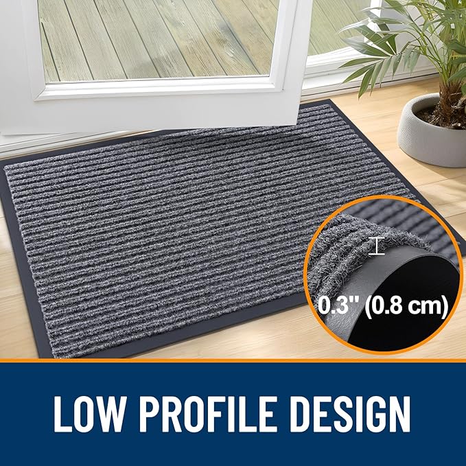 OLANLY Front Door Mat Indoor Outdoor Entrance, Waterproof Heavy Duty Doormat, Fade Resistant, Low Profile, Easy Clean Patio Porch Welcome Floor Mats for Entry, 59x30, Grey