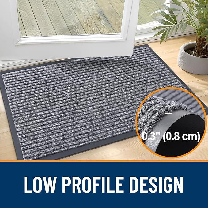 OLANLY Front Door Mat Indoor Outdoor Entrance, Waterproof Heavy Duty Doormat, Fade Resistant, Low Profile, Easy Clean Patio Porch Welcome Floor Mats for Entry, 47x17, Light Gray