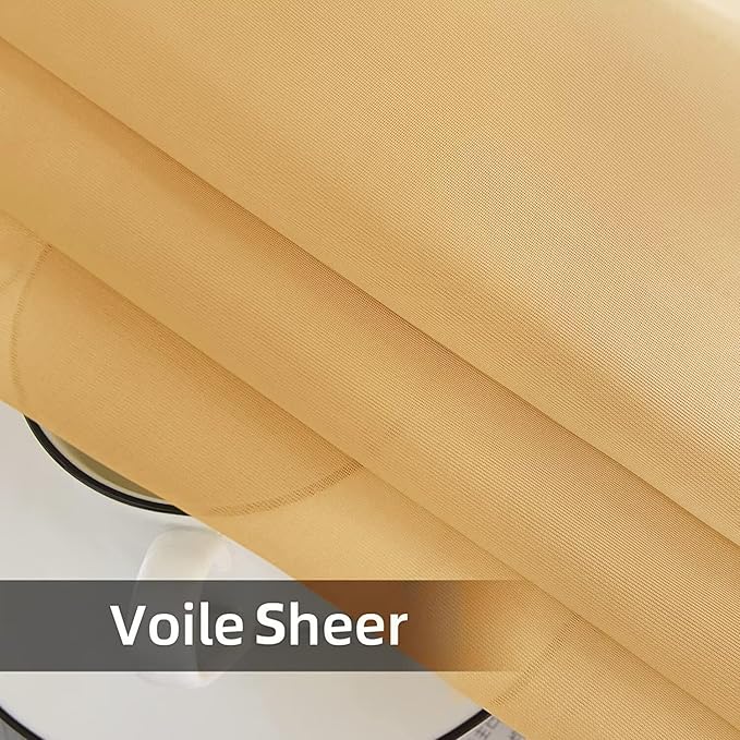 youleyar Solid Sheer Rod Pocket Curtain Voile Draperies 2 Panels White Beige Black Grey Ivory 52 Inch Width 63 Inch Long 1 Pair for Kitchen Bedroom Children Living Room Yard (Gold,52Wｘ63L)
