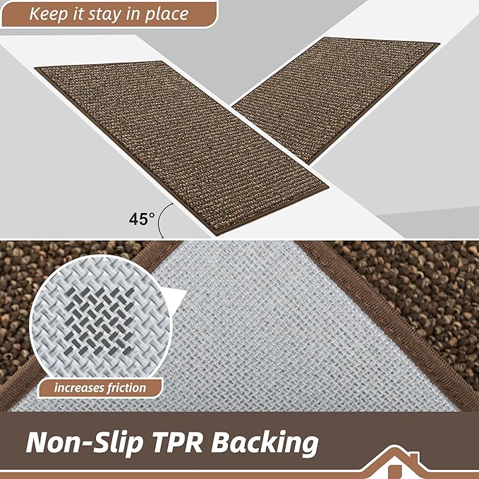 BEQHAUSE Kitchen Runner Rugs 20"x48", Non-Slip Kitchen Mats for Floor, Super Absorbent and Stain Resistant Kitchen Rug, Machine Washable Rugs for Kitchen, Hallway, Laundry & Sink, Brown