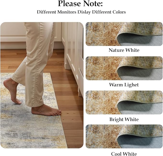 2x5 Washable Kitchen Runner Rug: Modern Abstract Runners for Hallway Soft Non Slip Rugs with Rubber Backing Low Pile Thin Floor Carpet for Entryway Bedroom Bathroom Bedside Indoor(Grey/Yellow,2x5)