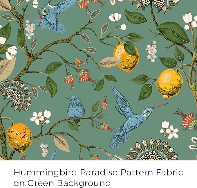 Topfinel 60 Inches Long Custom Sage Green Luxury Curtains for Living Room Bedroom, Blackout Vintage Victorian Curtains Floral Lemon Hummingbird Printed Grommet Drape 60 Inch Length