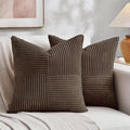 Fancy Homi 2 Packs Dark Brown Decorative Throw Pillow Covers 18x18 Inch for Living Room Couch Bed Sofa, Rustic Farmhouse Boho Home Decor, Soft Corss Corduroy Patchwork Textured Cushion Case 45x45 cm