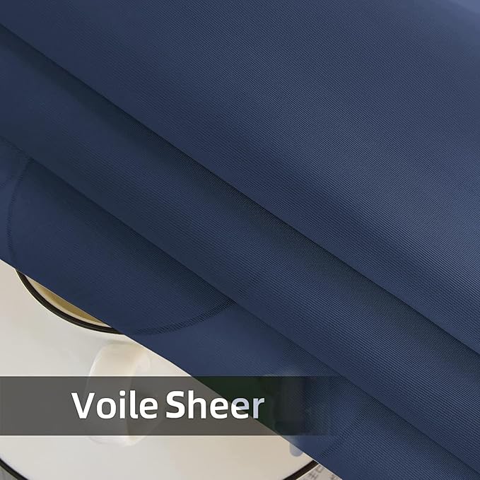 youleyar Solid Sheer Rod Pocket Curtain Voile Draperies 2 Panels White Beige Black Grey Coffee 52 Inch Width 108 Inch Long 1 Pair for Kitchen Bedroom Children Living Room Yard (Navy,52Wｘ108L)