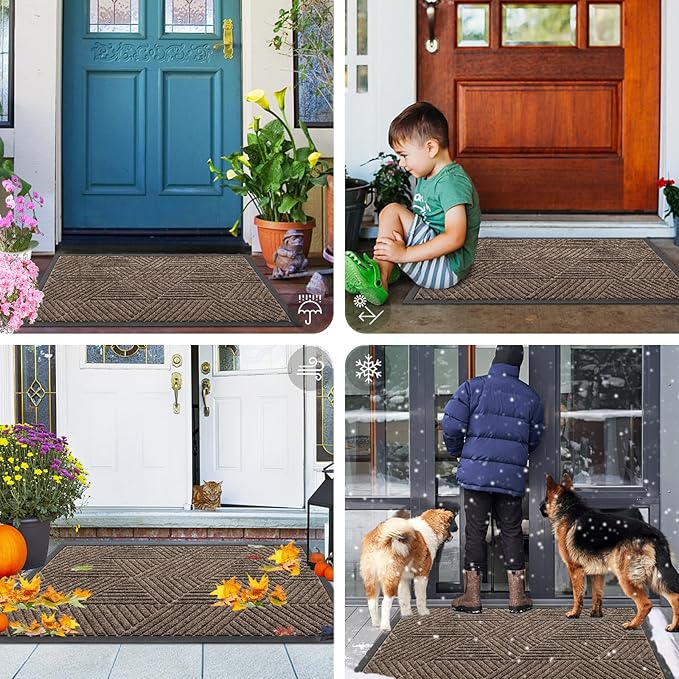 Smiry Front Door Mat Outside Entrance, Heavy Duty Sturdy Natural Rubber Doormat, Trap Dirt and Moisture, Easy Clean Low Profile Mats for Indoor Outdoor Entry, Irregular Triangle (71x47, Brown)