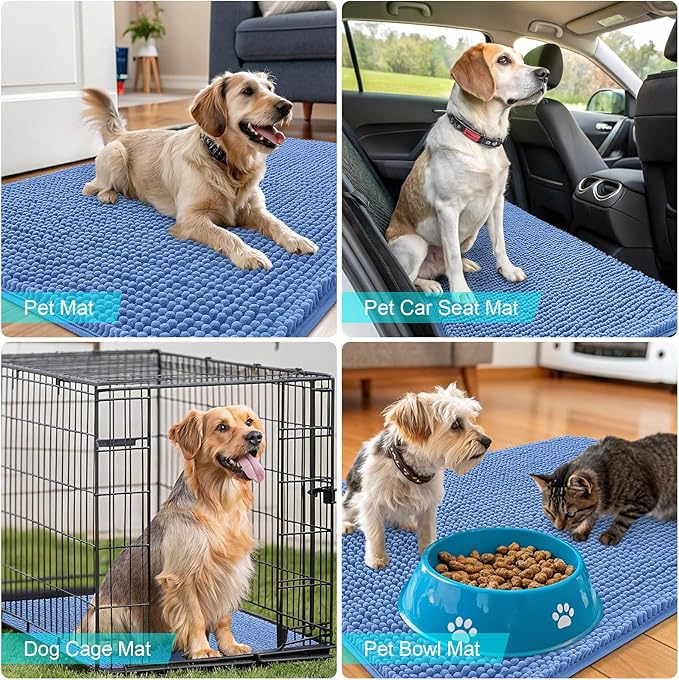 OLANLY Dog Door Mat for Muddy Paws 47x32, Absorbs Moisture and Dirt, Absorbent Non-Slip Washable Doormat, Quick Dry Chenille Mud Mat, Entry Indoor Entryway Carpet for Inside Floor, Cornflower Blue