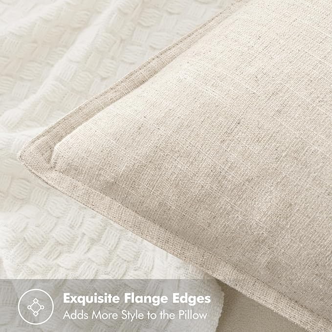 MIULEE Decorative Linen Pillow Covers 20x20 Inch Natural Beige Boho Farmhouse Neutral Couch Throw Pillows for Bed Pack of 2 Accent Modern Pillowcase Sofa Livingroom Home Decor