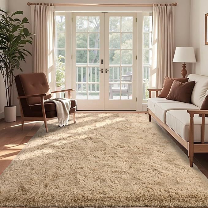 4x6 Ft Shag Beige Rugs for Bedroom Living Room, Ultra Soft Fluffy Furry Area Rugs for Playroom Indoor Floor, Aesthetic Carpet for Kids Home Decor