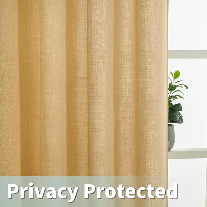 LAMIT Linen Curtains 95 Inch for Living Room, Grommet Thick Linen Textured Sheer Curtains Light Filtering Privacy Neutral Drapes for Bedroom, Set of 2 Panels, 52 x 95 Inch, Caramel Brown