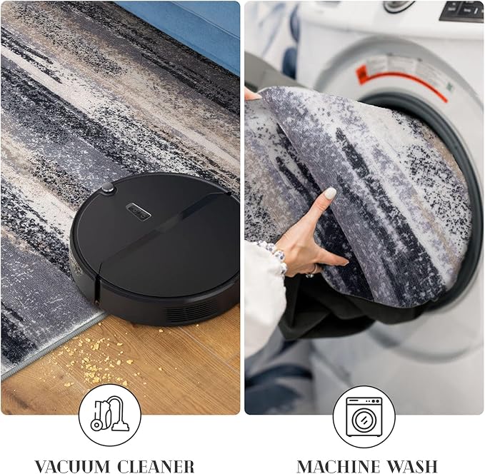 Lansny Modern Abstract 6x9 Machine Washable Living Room Rug Non-Slip Soft Bedroom Area Rug Grey Black Multi Ultra Thin Print Faux Wool Floor Carpet Throw Rugs for Nursery Playroom Dining Room Indoor