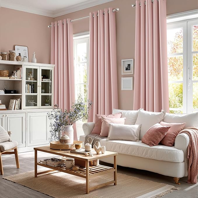MIULEE Baby Pink Blackout Curtains for Girls Bedroom Living Room 86 Inches Long 2 Panels, Nursery Thermal Insulated Room Darkening Drapes Solid Grommet Top Noise Reducing Window Curtains 40x86 Inch