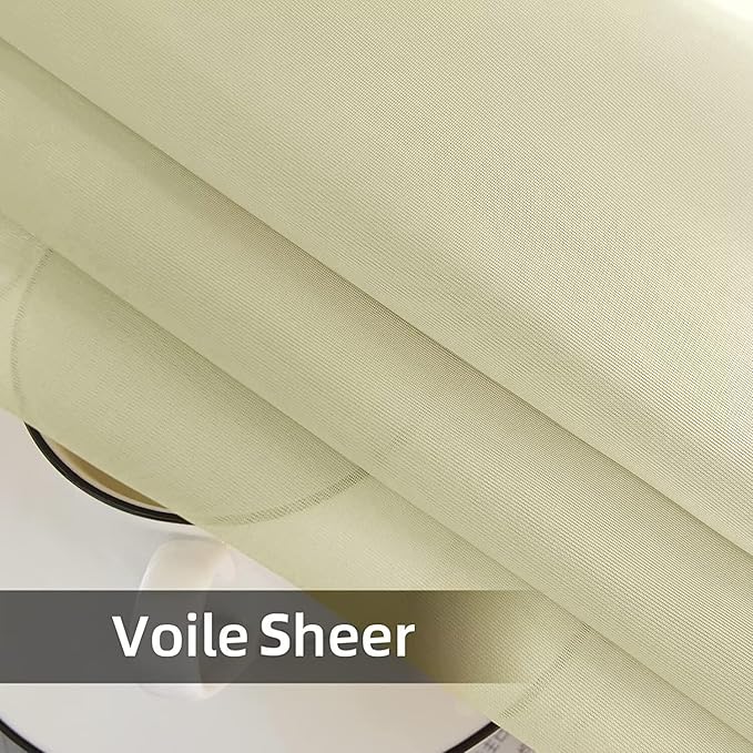 youleyar Solid Sheer Rod Pocket Curtain Voile Draperies 2 Panels White Beige Black Grey Ivory 52 Inch Width 54 Inch Long 1 Pair for Kitchen Bedroom Children Living Room Yard (Sage Green,52Wｘ54L)
