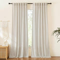 RYB HOME Bedroom Curtains Linen Sheer, Neutral Rustic Decor Light Filtering Lightweight Guaze Burlap Shade Blinds for Living Room, Natural Beige, W 52 x L 95 inches, 2 Panles