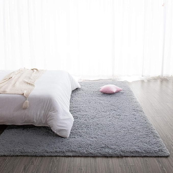 TWINNIS Super Soft Shaggy Rugs Fluffy Carpets, 4x5.9 Feet, Indoor Modern Plush Area Rugs for Living Room Bedroom Kids Room Nursery Home Decor, Upgrade Anti-Skid Rectangular Fuzzy Rug, Grey
