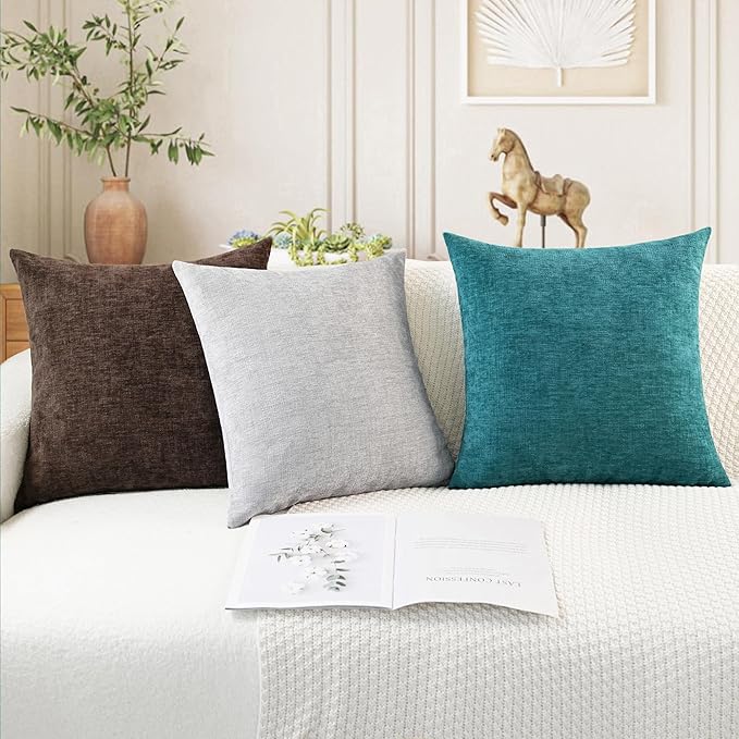 CaliTime Throw Pillow Covers Decorative 16 X 16 Inches Pack of 2 Cozy Chenille Cushion Cases for Couch Sofa Bed Living Room Home Teal