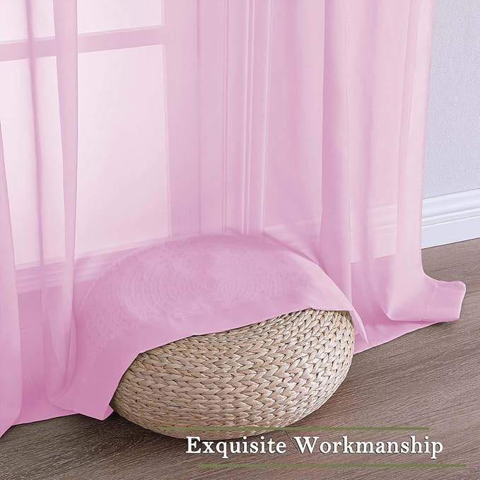 Lecloud Light Pink Sheer Curtains 63 Inch Length 2 Pcs, Dual Rod Pockets Light Filtering Window Curtains for Bedroom, Farmhouse Voile Solid Drapes for Living Room Bathroom, Each Panel 59" W x 63" L