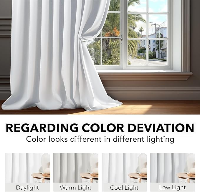 Deconovo Room Darkening Curtains, Thermal Insulated Noise-Reducing Window Panels for Bedroom, Living Room and Home Office, 2 Panels, Pure White, 52W x 45L Inch
