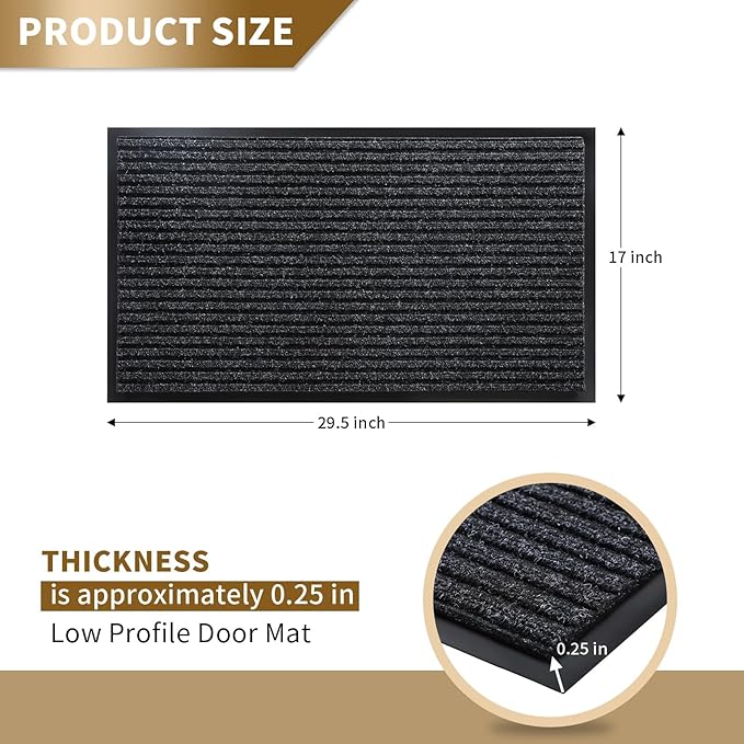 Yimobra Front Door Mat Outdoor Indoor Entrance, 100% Waterproof All-Season All Weather Doormat, Welcome Matt Outside Entry, Non Slip, Low Profile, Heavy Duty Patio Porch Floor Mat,29.5 x 17, Dark Grey
