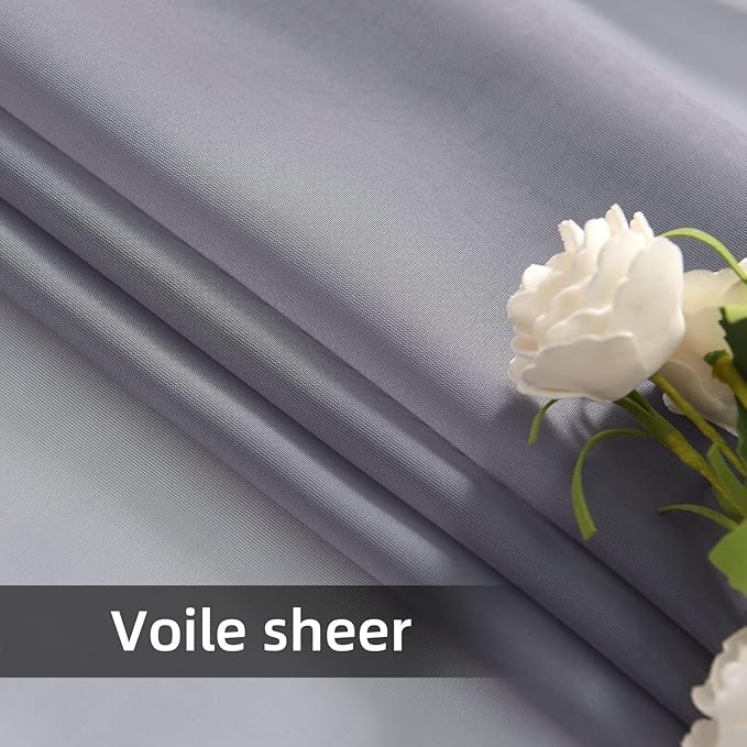 youleyar Solid Sheer Rod Pocket Curtain Voile Draperies 2 Panels White Beige Black Grey Coffee 42 Inch Width 45 Inch Long 1 Pair for Kitchen Bedroom Children Living Room Yard(Grey,42Wｘ45L)