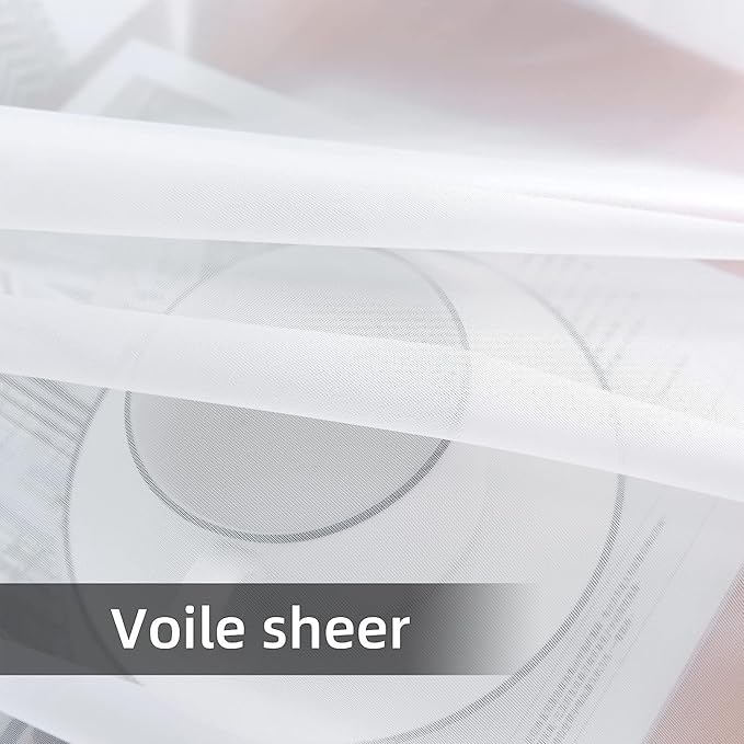 youleyar Solid Sheer Rod Pocket Curtain Voile Draperies 2 Panels White Beige Black Grey Coffee 42 Inch Width 54 Inch Long 1 Pair for Kitchen Bedroom Children Living Room Yard(White,42Wｘ54L)