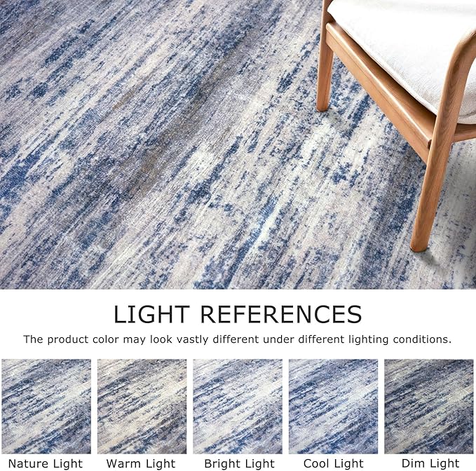 KOZYFLY Modern Abstract Washable Rug Runner 2x6 Runners for Hallways Non-Slip Soft Kitchen Runner Rugs, Print Grey-Blue Striped Carpet Runner for Entryway Bathroom Laundry Room Foyer