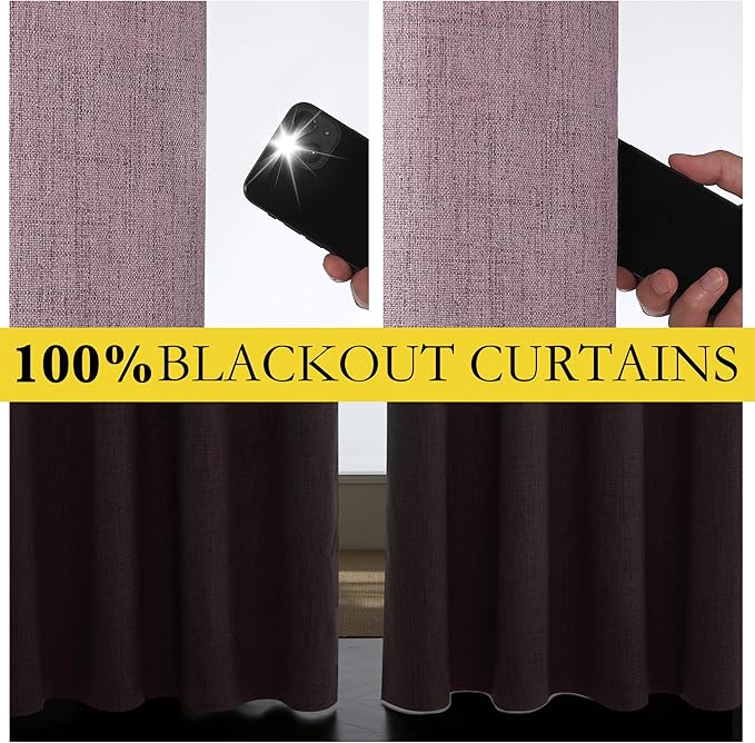 NICETOWN Chaise Mauve Vintage Linen 100% Blackout Curtains for Classroom, Thermal Insulated Curtains 63" Long, Noise Reducing Window Treatment Drapes for Gym Room, 42" Wide Per Panel, Set of 2