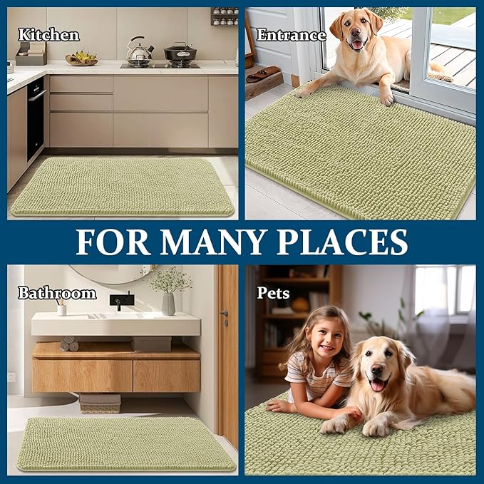 OLANLY Dog Door Mat for Muddy Paws 40x32, Absorbs Moisture and Dirt, Absorbent Non-Slip Washable Doormat, Quick Dry Chenille Mud Mat for Dogs, Entry Indoor Entryway Carpet for Inside Floor, Vanilla