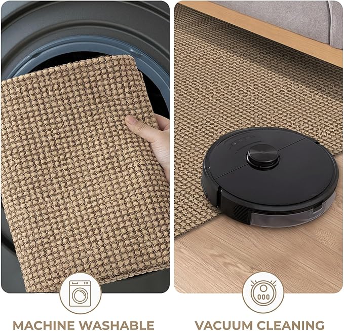 KOZYFLY Extra Long Runners for Hallways 2.6x14 ft Washable Kitchen Runner Non Slip Rubber Backed Hallway Rug Cotton Entryway Runner Rug Floor Carpet for Indoor Hall, Kitchen, Stair, Tan/Orange/Brown