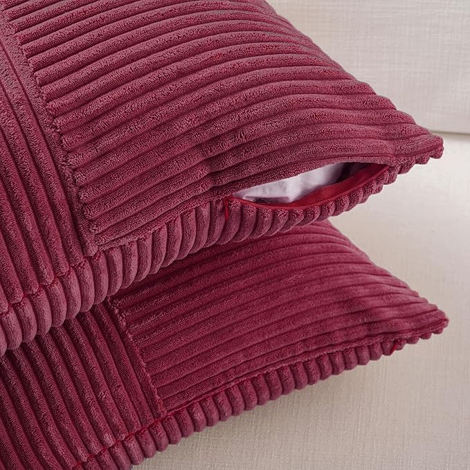Fancy Homi 2 Packs Burgundy Red Decorative Throw Pillow Covers 16x16 Inch for Living Room Couch Bed, Rustic Farmhouse Boho Home Decor, Soft Corss Patchwork Corduroy Textured Cushion Case 40x40 cm