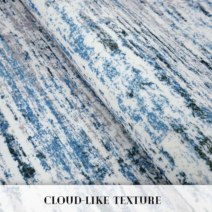 Lansny Modern Abstract Runner Rug 2x6, Grey Blue White Washable Kitchen Runner Non-Slip Soft Hallway Rug Runner Thin Print Faux Wool Carpet for Entryway Bedroom Laundry Room Indoor Home Decor