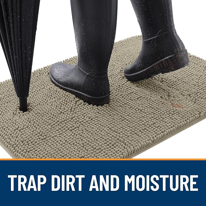 OLANLY Dog Door Mat for Muddy Paws 47x24, Absorbs Moisture and Dirt, Absorbent Non-Slip Washable Doormat, Quick Dry Chenille Mud Mat, Entry Indoor Entryway Carpet for Inside Floor, Warm Taupe