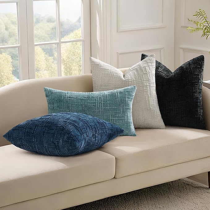 decorUhome Black Chenille Euro Sham Throw Pillow Covers 24x24 Set of 2 Textured Soft Cozy Slubby Couch Pillow Covers Modern Farmhouse Boho Decorative Pillow Cases for Bed Sofa Living Room