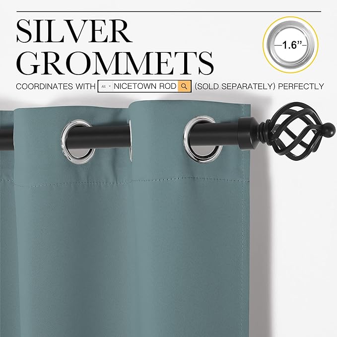 NICETOWN Modern Blackout Curtains Noise Reducing, Thermal Insulated and Privacy Room Darkening Drape Panels for Boy's Guest Room Door Window (Greyish Blue, 2 Panels, W55 x L78 -Inch)