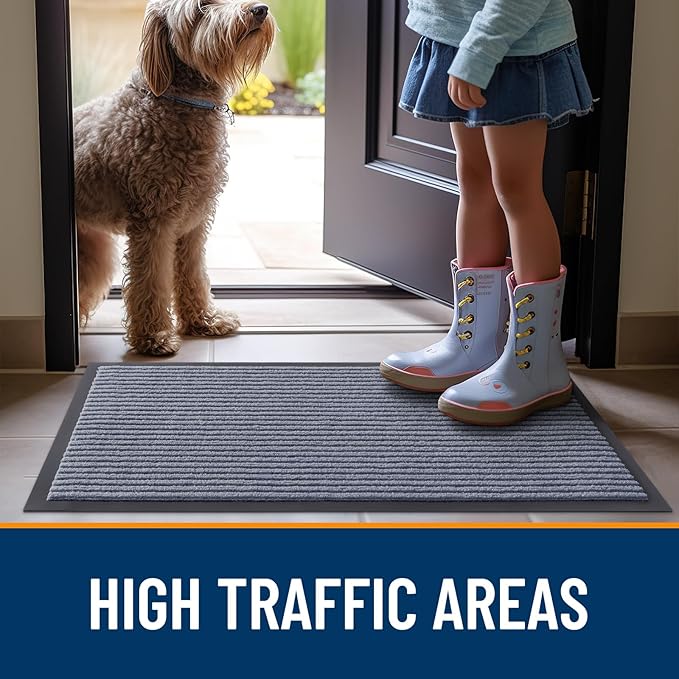 OLANLY Front Door Mat Indoor Outdoor Entrance, 2-Pack 47 x 32 Inch, Waterproof Heavy Duty Doormat, Fade Resistant, Low Profile, Easy Clean Patio Porch Welcome Floor Mats for Entry, Ash Grey