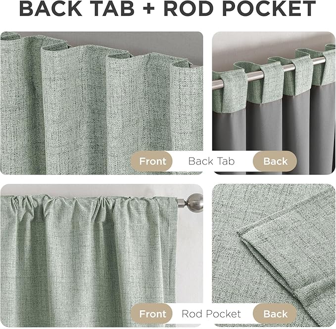 Joydeco Blackout Curtains for Bedroom - 100% Light Blocking 2 Panels Sage Green Drapes 37" W x 96" L, Thermal Insulated Room Darkening Curtains, Linen Textured for Living Room, Rod Pocket & Back Tabs