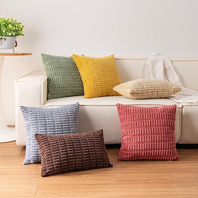 Corduroy Decorative Throw Pillow Covers 14x36 InchSoft Striped Pillow Covers Modern Farmhouse Home Decor for Sofa Living Room Couch Bed（Black）