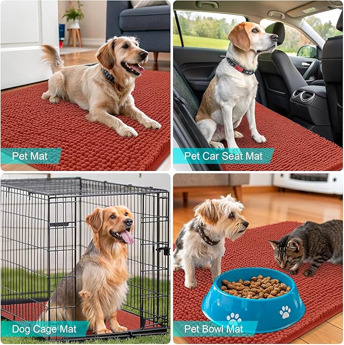 OLANLY Dog Door Mat for Muddy Paws 70x24, Absorbs Moisture and Dirt, Absorbent Non-Slip Washable Doormat, Quick Dry Chenille Mud Mat for Dogs, Entry Indoor Entryway Carpet for Inside Floor, Maple Red