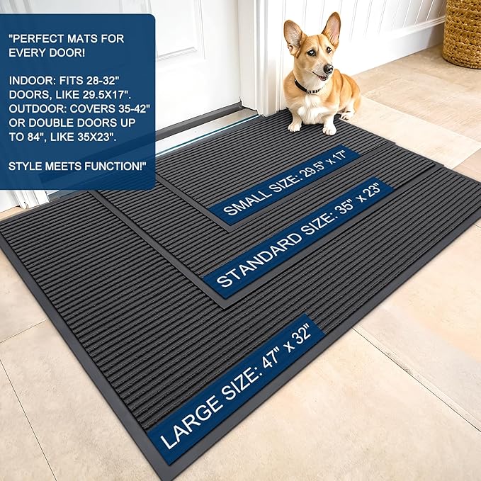 OLANLY Front Door Mat Indoor Outdoor Entrance, Waterproof Heavy Duty Doormat, Fade Resistant, Low Profile, Easy Clean Patio Porch Welcome Floor Mats for Entry, 47x32, Charcoal Grey